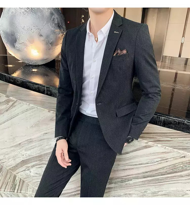 (Blazer + calças) high-end marca formal negócios xadrez terno dos homens noivo vestido de casamento cor sólida palco desempenho smoking S-7XL