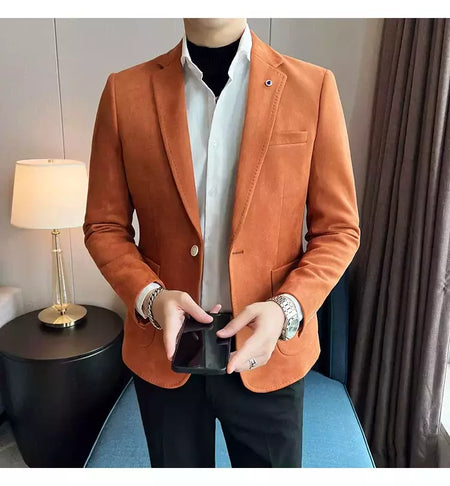 Nova Moda Terno Casaco dos homens Slim Fit Deerskin Veludo Elegante Luxo Blazer Casaco Negócios Casual Casamento Plus Size Terno 4XL-S