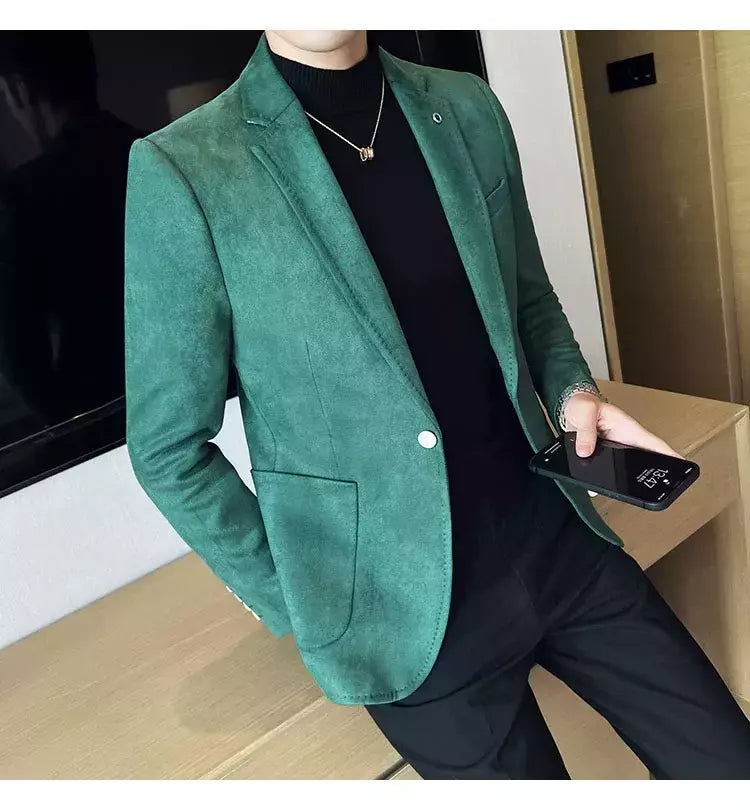 Nova Moda Terno Casaco dos homens Slim Fit Deerskin Veludo Elegante Luxo Blazer Casaco Negócios Casual Casamento Plus Size Terno 4XL-S