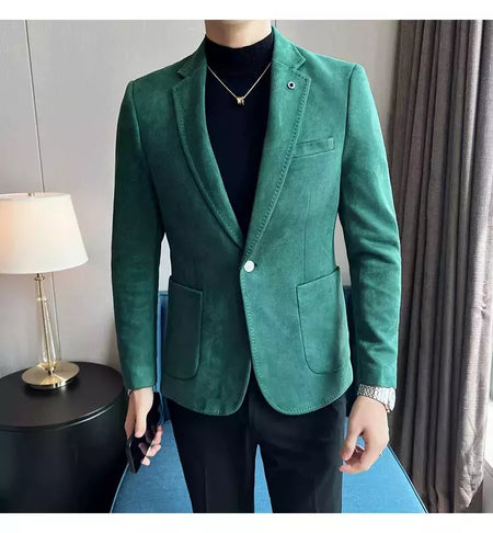 Nova Moda Terno Casaco dos homens Slim Fit Deerskin Veludo Elegante Luxo Blazer Casaco Negócios Casual Casamento Plus Size Terno 4XL-S