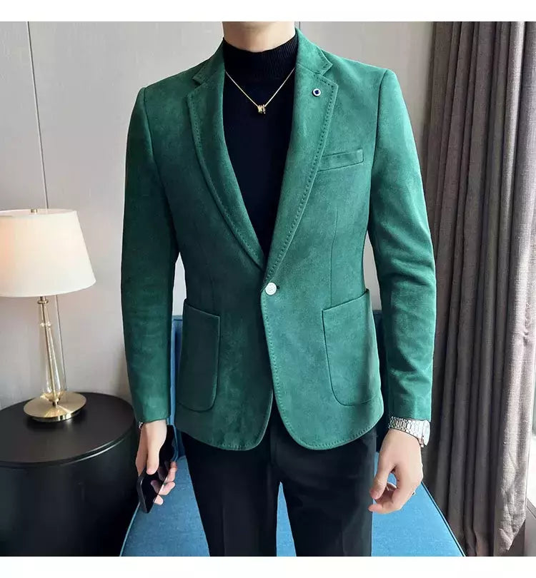 Nova Moda Terno Casaco dos homens Slim Fit Deerskin Veludo Elegante Luxo Blazer Casaco Negócios Casual Casamento Plus Size Terno 4XL-S