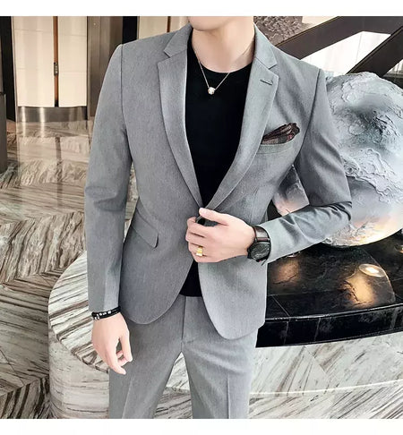 (Blazer + calças) high-end marca formal negócios xadrez terno dos homens noivo vestido de casamento cor sólida palco desempenho smoking S-7XL