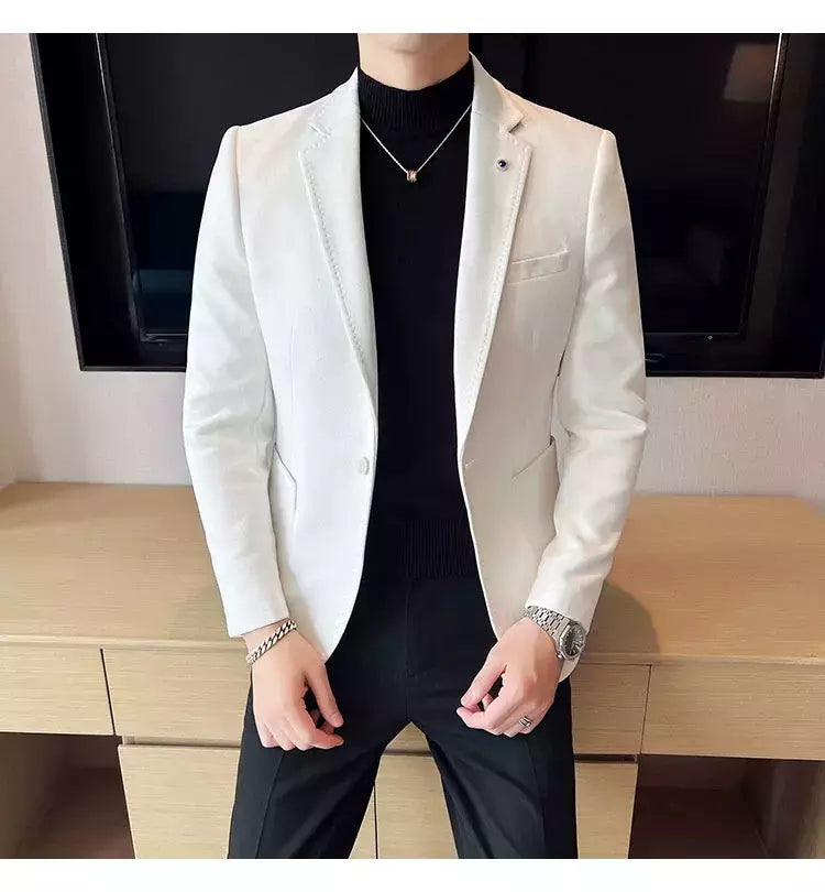 Nova Moda Terno Casaco dos homens Slim Fit Deerskin Veludo Elegante Luxo Blazer Casaco Negócios Casual Casamento Plus Size Terno 4XL-S