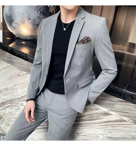 (Blazer + calças) high-end marca formal negócios xadrez terno dos homens noivo vestido de casamento cor sólida palco desempenho smoking S-7XL