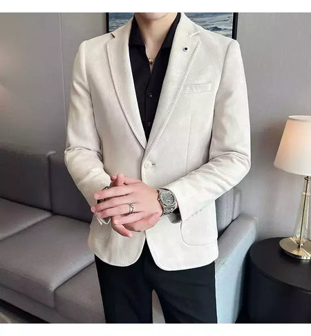 Nova Moda Terno Casaco dos homens Slim Fit Deerskin Veludo Elegante Luxo Blazer Casaco Negócios Casual Casamento Plus Size Terno 4XL-S