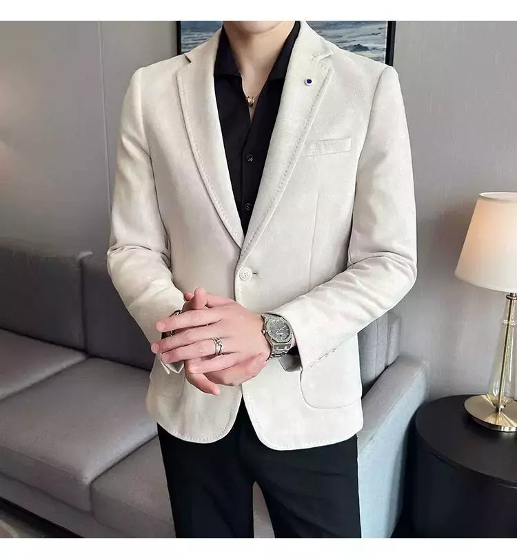 Nova Moda Terno Casaco dos homens Slim Fit Deerskin Veludo Elegante Luxo Blazer Casaco Negócios Casual Casamento Plus Size Terno 4XL-S