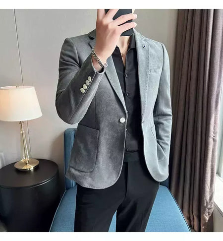 Nova Moda Terno Casaco dos homens Slim Fit Deerskin Veludo Elegante Luxo Blazer Casaco Negócios Casual Casamento Plus Size Terno 4XL-S