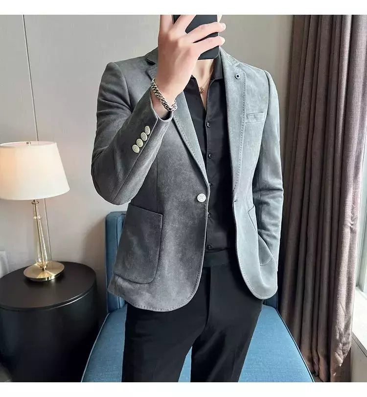 Nova Moda Terno Casaco dos homens Slim Fit Deerskin Veludo Elegante Luxo Blazer Casaco Negócios Casual Casamento Plus Size Terno 4XL-S