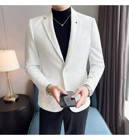 Nova Moda Terno Casaco dos homens Slim Fit Deerskin Veludo Elegante Luxo Blazer Casaco Negócios Casual Casamento Plus Size Terno 4XL-S