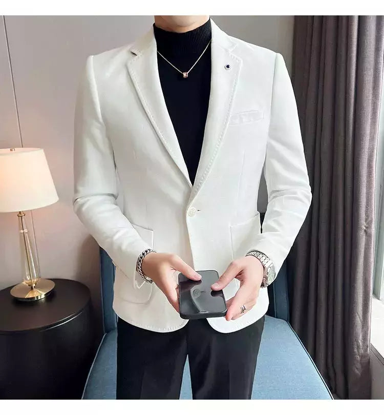 Nova Moda Terno Casaco dos homens Slim Fit Deerskin Veludo Elegante Luxo Blazer Casaco Negócios Casual Casamento Plus Size Terno 4XL-S