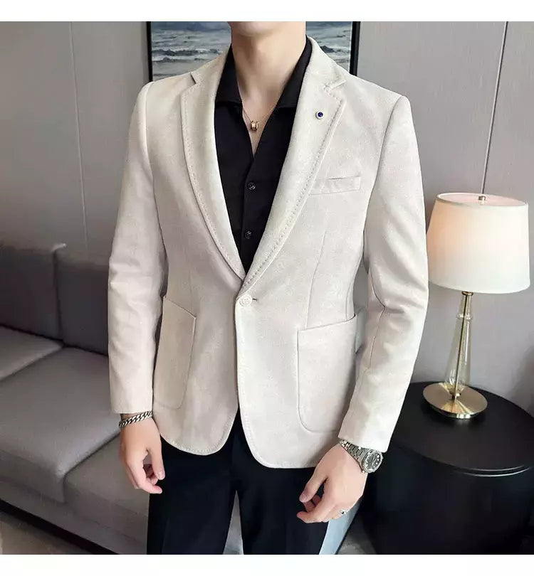 Nova Moda Terno Casaco dos homens Slim Fit Deerskin Veludo Elegante Luxo Blazer Casaco Negócios Casual Casamento Plus Size Terno 4XL-S