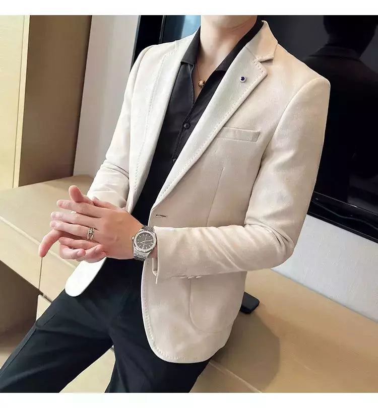 Nova Moda Terno Casaco dos homens Slim Fit Deerskin Veludo Elegante Luxo Blazer Casaco Negócios Casual Casamento Plus Size Terno 4XL-S