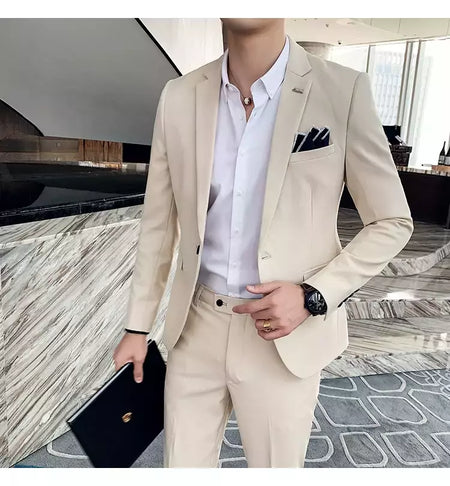 (Blazer + calças) high-end marca formal negócios xadrez terno dos homens noivo vestido de casamento cor sólida palco desempenho smoking S-7XL