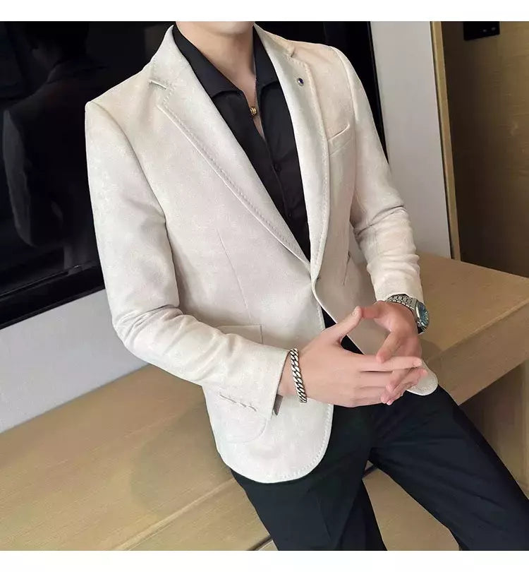 Nova Moda Terno Casaco dos homens Slim Fit Deerskin Veludo Elegante Luxo Blazer Casaco Negócios Casual Casamento Plus Size Terno 4XL-S