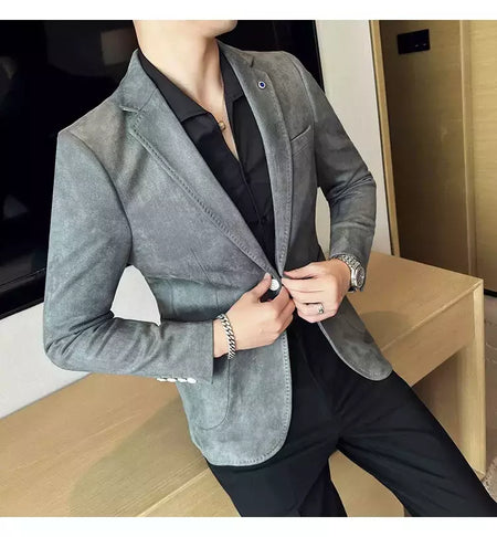 Nova Moda Terno Casaco dos homens Slim Fit Deerskin Veludo Elegante Luxo Blazer Casaco Negócios Casual Casamento Plus Size Terno 4XL-S