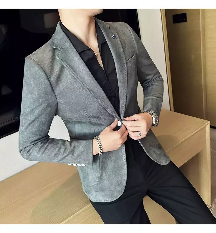Nova Moda Terno Casaco dos homens Slim Fit Deerskin Veludo Elegante Luxo Blazer Casaco Negócios Casual Casamento Plus Size Terno 4XL-S