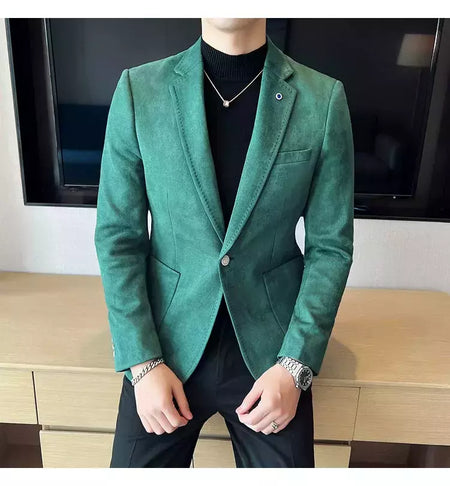 Nova Moda Terno Casaco dos homens Slim Fit Deerskin Veludo Elegante Luxo Blazer Casaco Negócios Casual Casamento Plus Size Terno 4XL-S