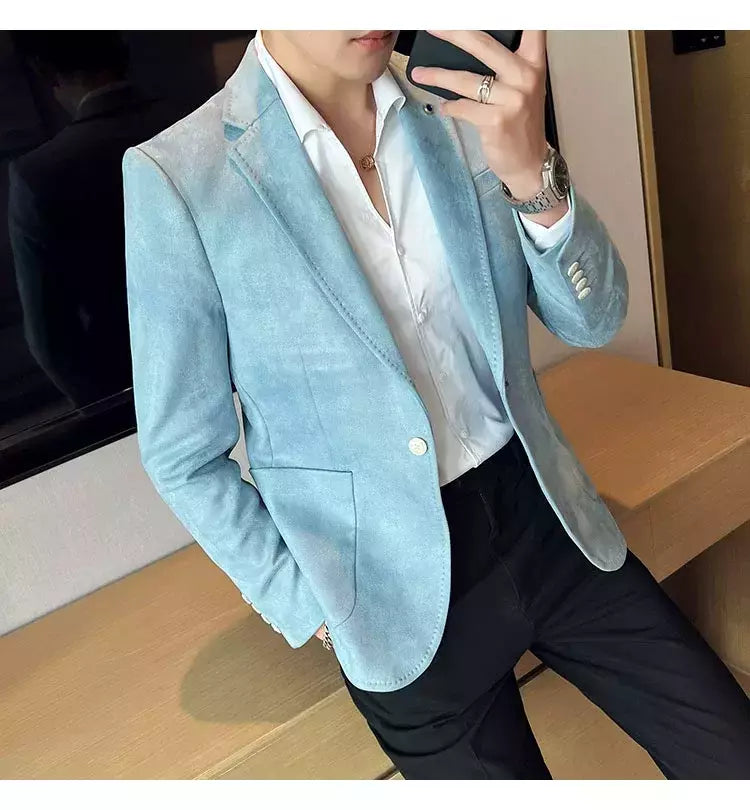 Nova Moda Terno Casaco dos homens Slim Fit Deerskin Veludo Elegante Luxo Blazer Casaco Negócios Casual Casamento Plus Size Terno 4XL-S