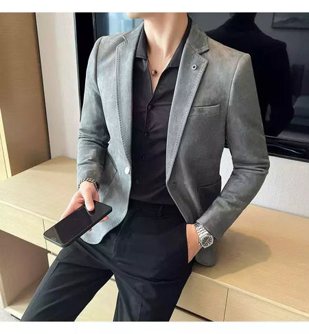 Nova Moda Terno Casaco dos homens Slim Fit Deerskin Veludo Elegante Luxo Blazer Casaco Negócios Casual Casamento Plus Size Terno 4XL-S
