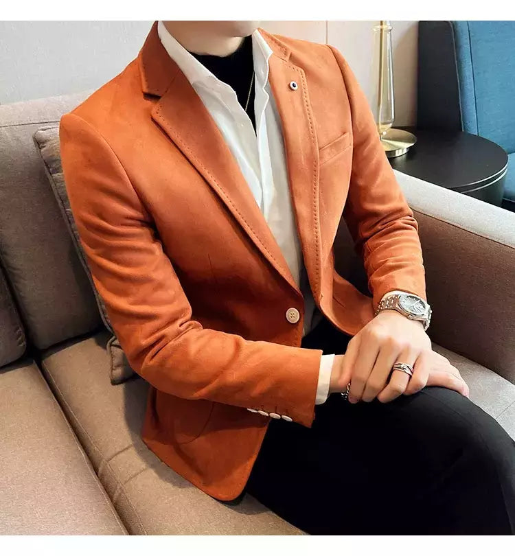 Nova Moda Terno Casaco dos homens Slim Fit Deerskin Veludo Elegante Luxo Blazer Casaco Negócios Casual Casamento Plus Size Terno 4XL-S