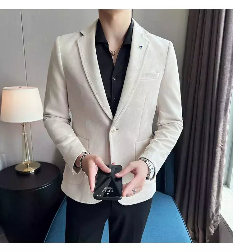 Nova Moda Terno Casaco dos homens Slim Fit Deerskin Veludo Elegante Luxo Blazer Casaco Negócios Casual Casamento Plus Size Terno 4XL-S