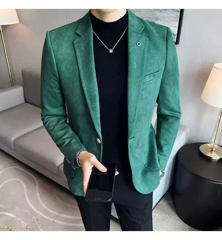 Nova Moda Terno Casaco dos homens Slim Fit Deerskin Veludo Elegante Luxo Blazer Casaco Negócios Casual Casamento Plus Size Terno 4XL-S