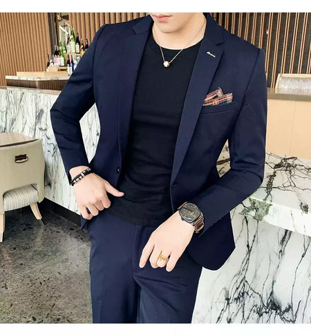 (Blazer + calças) high-end marca formal negócios xadrez terno dos homens noivo vestido de casamento cor sólida palco desempenho smoking S-7XL
