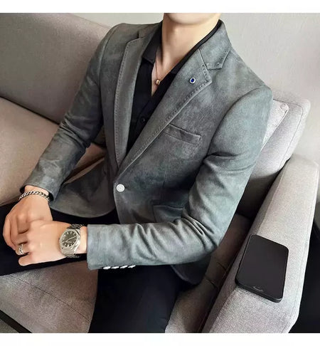 Nova Moda Terno Casaco dos homens Slim Fit Deerskin Veludo Elegante Luxo Blazer Casaco Negócios Casual Casamento Plus Size Terno 4XL-S