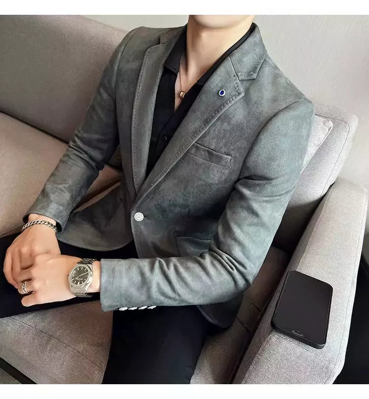 Nova Moda Terno Casaco dos homens Slim Fit Deerskin Veludo Elegante Luxo Blazer Casaco Negócios Casual Casamento Plus Size Terno 4XL-S