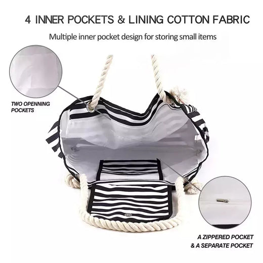 Bolsa casual listrada para mulheres, bolsa de ombro de grande capacidade, sacola de compras diárias, bolsa de praia para viagem escolar