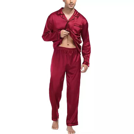 Conjunto de pijama com cardigã de manga comprida masculino, monocromático, lapela, casual, roupa de casa simples, pijamas, plus size, juventude, outono, inverno, 2 peças, conjunto