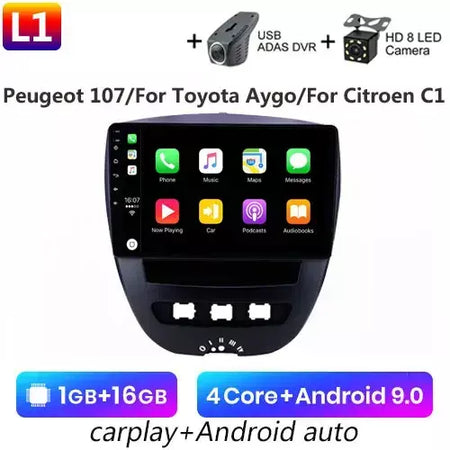Android 10 2 din reprodutor multimídia do carro para peugeot 107 toyota aygo citroen c1 2005-2014 unidade principal estéreo navegação gps bt wifi