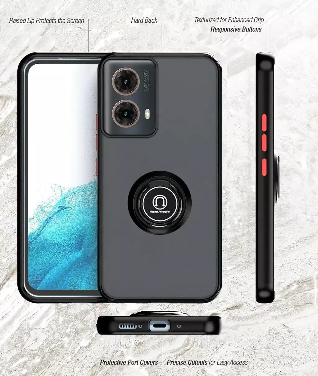 Armadura fosca caso para motorola moto g35 g55 g54 g84 g14 g72 g85 g75 g15 g05 g34 g24 s50 e13 g13 anel titular à prova de choque coque