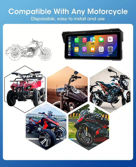 Jmcq portátil 8.1 polegada ip67 à prova dip67 água motocicleta 4k dvr navegação gps sem fio carplay android auto moto gravador monitor