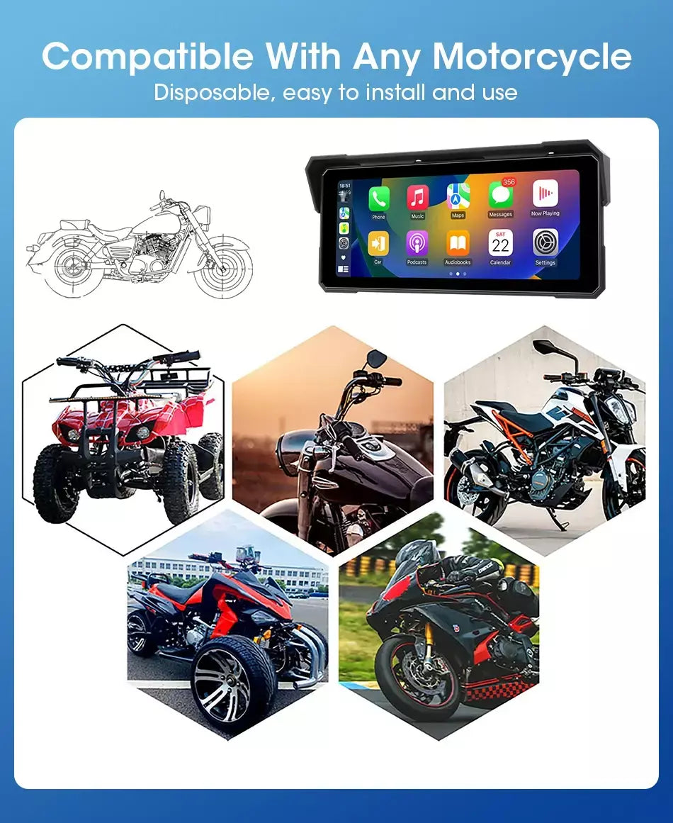 Jmcq portátil 8.1 polegada ip67 à prova dip67 água motocicleta 4k dvr navegação gps sem fio carplay android auto moto gravador monitor
