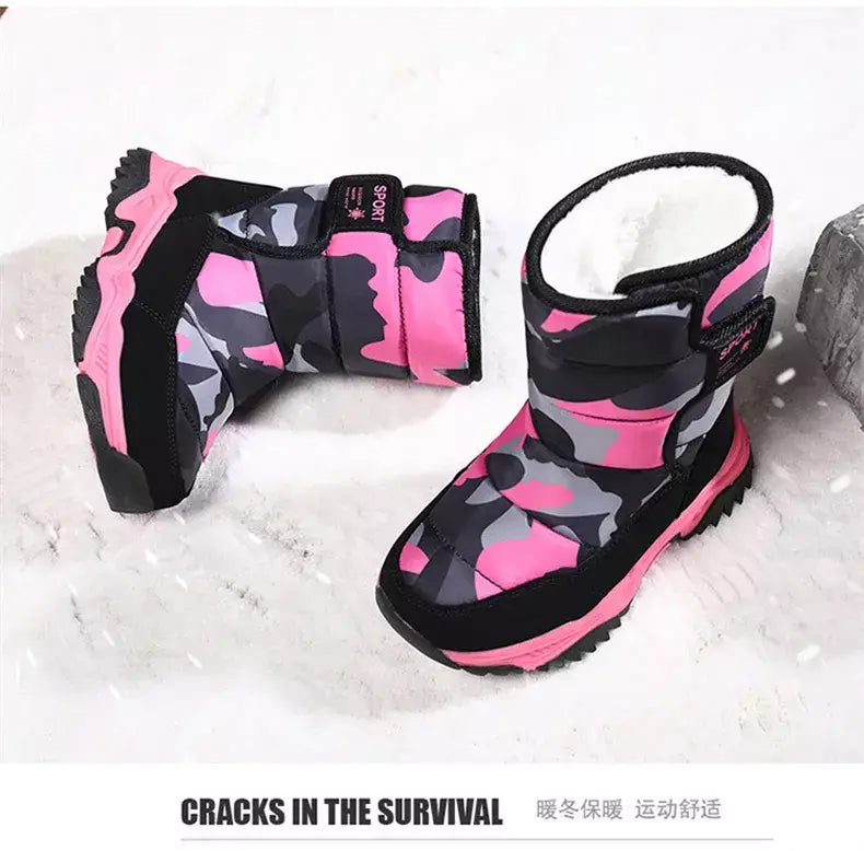 2023 inverno crianças sapatos de pelúcia tecido impermeável antiderrapante sapatos da menina sola de borracha botas de neve moda quente botas ao ar livre