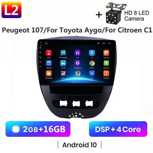 Android 10 2 din reprodutor multimídia do carro para peugeot 107 toyota aygo citroen c1 2005-2014 unidade principal estéreo navegação gps bt wifi
