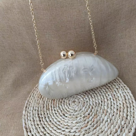 Oval Irregular Pérola Acrílico Box Evening Bag, Senhoras Designer De Luxo Bolsas, Festa De Casamento, Handmade Bolsas, Branco, Novo