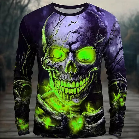 Novo estilo esqueleto masculino casual em torno do pescoço manga longa outono inverno em torno do pescoço pulôver manga longa moda streetwear