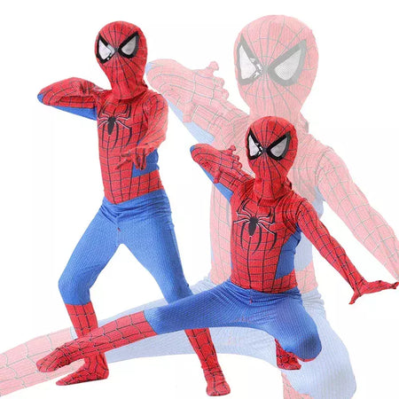 Crianças super-herói bodysuit milhas cosplay peter parker traje dos desenhos animados halloween conjunto com capuz traje de férias macacão com capuz separado