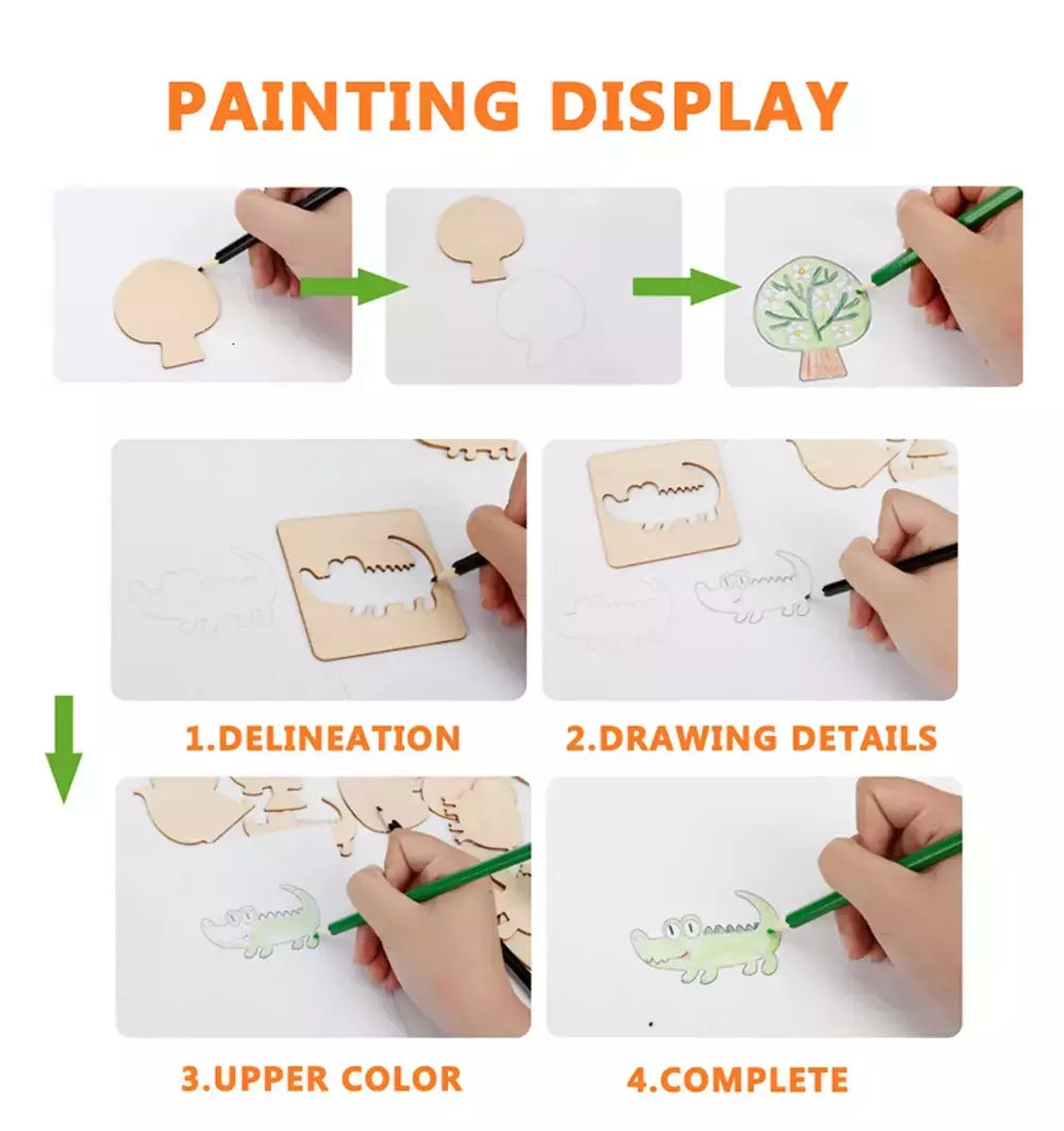 Estênceis de pintura de madeira para crianças, Brinquedos Montessori, Brinquedos de desenho, Aprendizagem Educacional, Presente Infantil, DIY, 20pcs