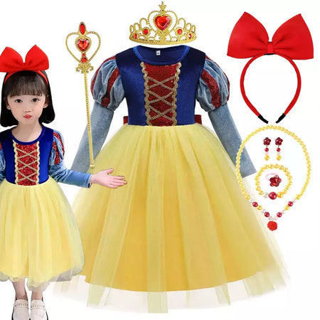 Criança neve branca traje princesa vestido de baile meninas festa aniversário fantasia veludo corpete malha tutu saia criança cosplay outfit