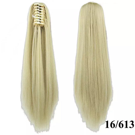 Longo reto sintético rosa ombre extensão do cabelo peruca garra rabo de cavalo pônei fada cauda falso peças de cabelo clipe na peruca