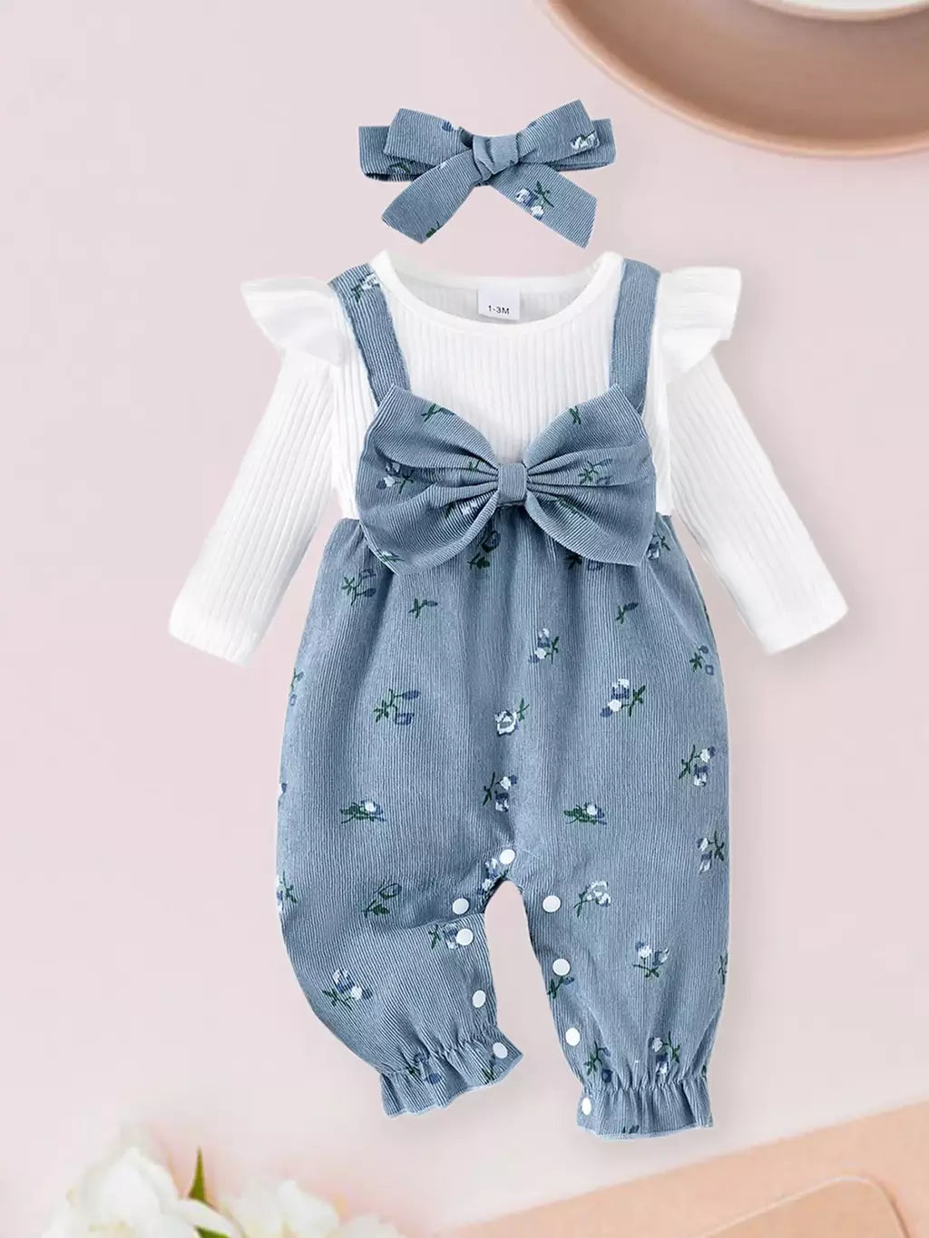 Citgeett outono infantil bebê meninas manga longa macacão floral impressão retalhos arco macacões bonito bandana conjunto de roupas