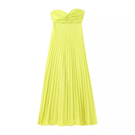 Vestido longo plissado sem alças feminino, Elegante, Sem alças, Fita, Plissado, Sexy, Sem mangas, Sem encosto, Lady, Festa à noite, Novo, Verão, 2022