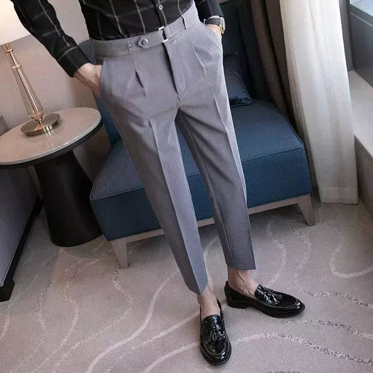 Calça de negócios justa masculina recortada, calça reta elástica, terno masculino de alfaiataria social, estiramento formal tressed, verão, 9 calças recortadas
