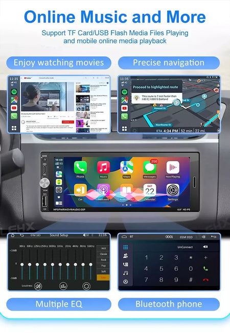 Lehx 6.9 Polegada 1din universal mp5 rádio do carro suporte sem fio carplay android auto aux ips tela de toque reprodutor vídeo multimídia