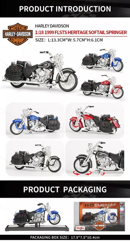 Maisto 1:18 Harley-Davidson 1999 FLSTS Heritage Softall Springer Vermelho Die Cast Veículos Colecionáveis Hobbies Modelo de Motocicleta Brinquedos