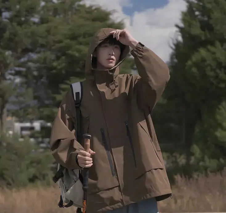 Jaqueta masculina vintage à prova de vento, jaqueta ao ar livre estilo montanha americana funcional casaco de trabalho primavera japão retrô streetwear