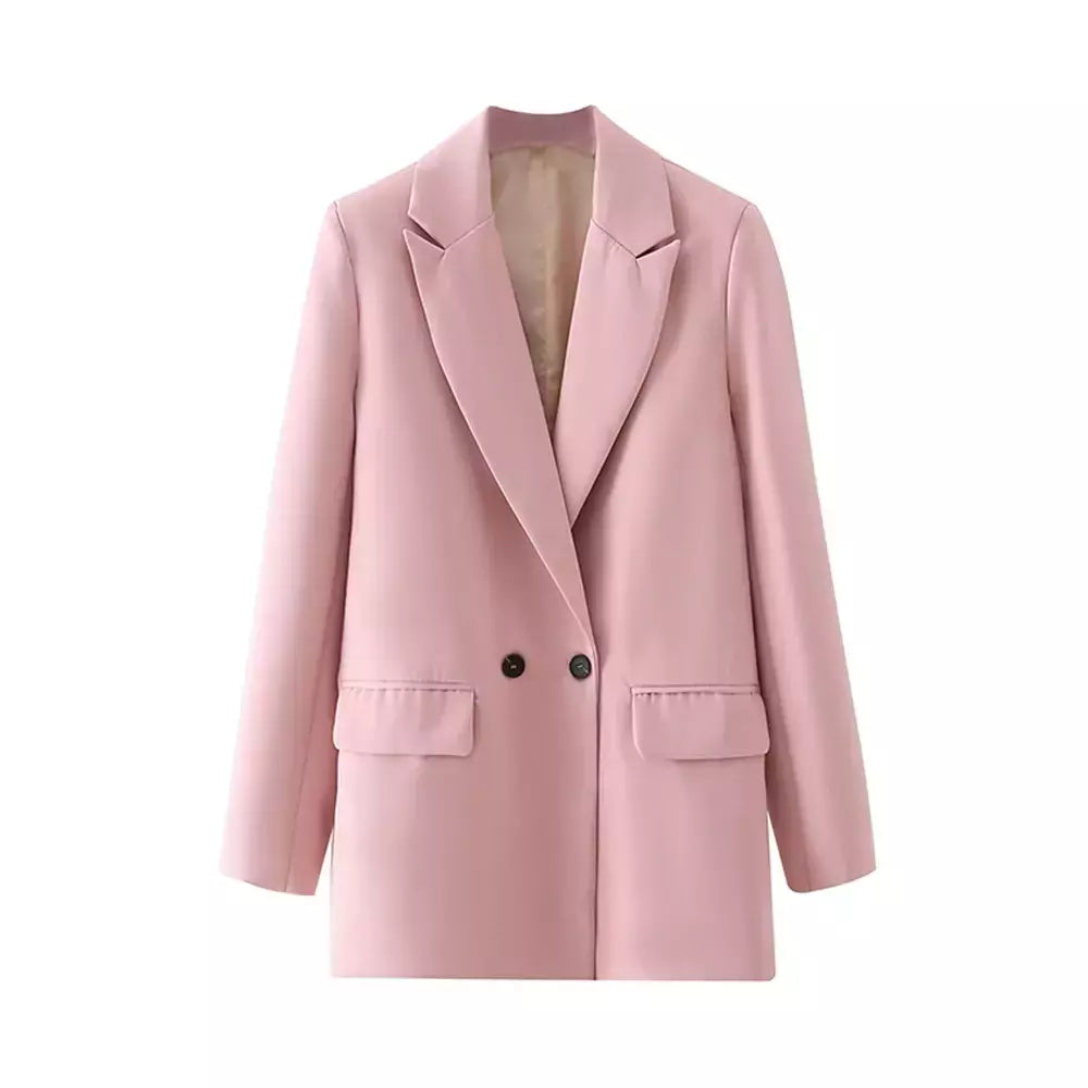 TRAF-Blazer de trespassado feminino, gola entalhada, manga comprida, chique, senhora do escritório, casaco vintage, casacos femininos, tops elegantes, moda